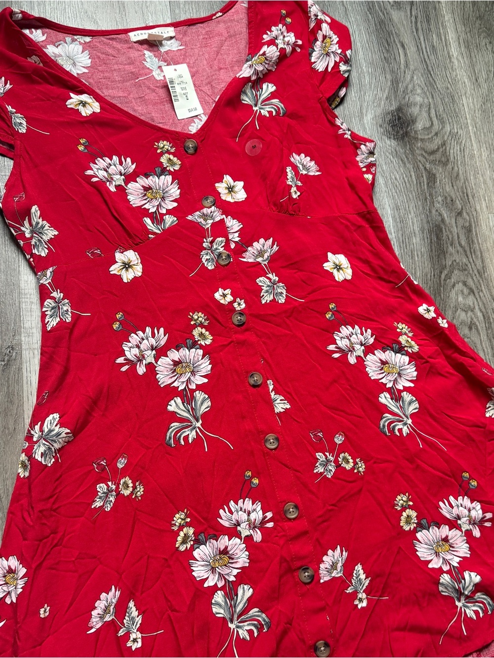 Aéropostale Women's M Red/White Floral V-Neck Button Midi Sundress 0112